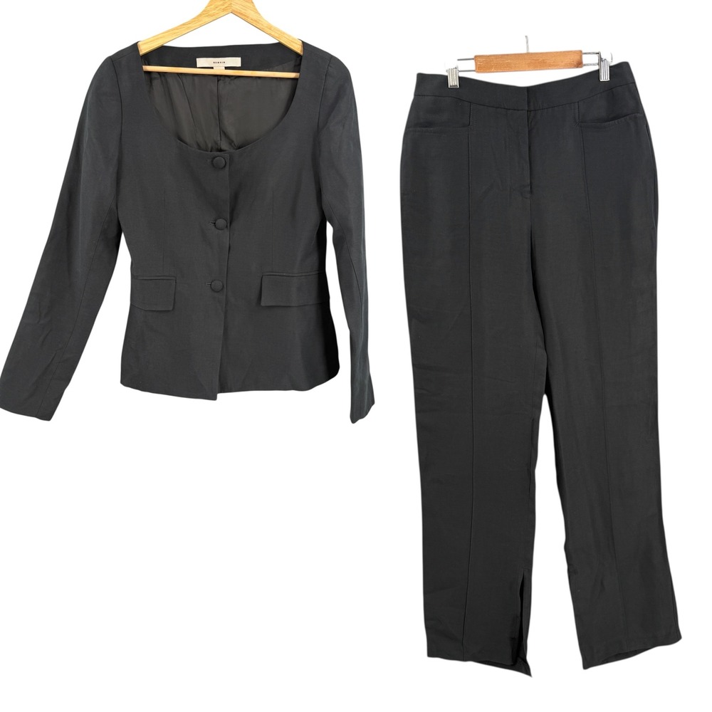 Remain Suit Set Black Fitted Blazer Straight Pants Linen Lyocell Blend‎ Size 4